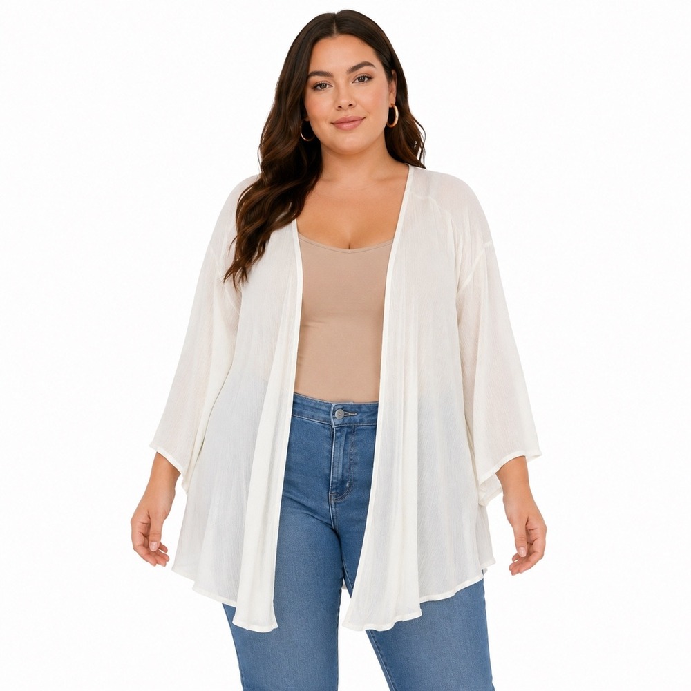 Torrid White Crochet Inset Gauze Kimono Boho Lightweight Plus Size 3X NWT - Picture 2 of 9